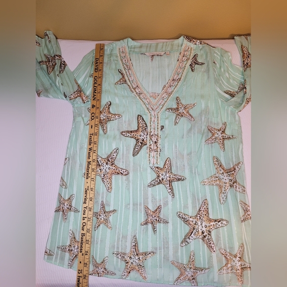 Soft Surroundings Stella Marina Top Metallic Thread Sea Shells Starfish Beaded s - Picture 5 of 9
